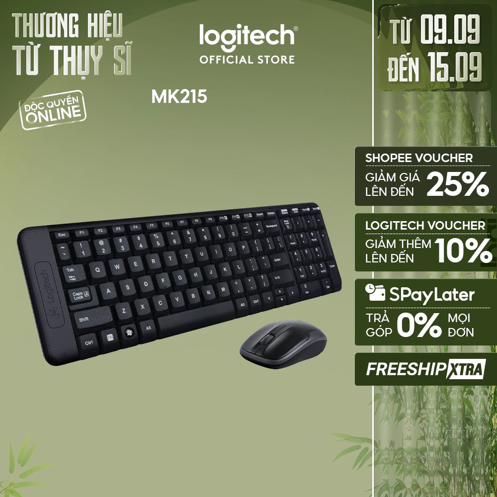 Combo chuột phím không dây Logitech MK215 - nhỏ gọn, có phím số, 1 đầu thu USB