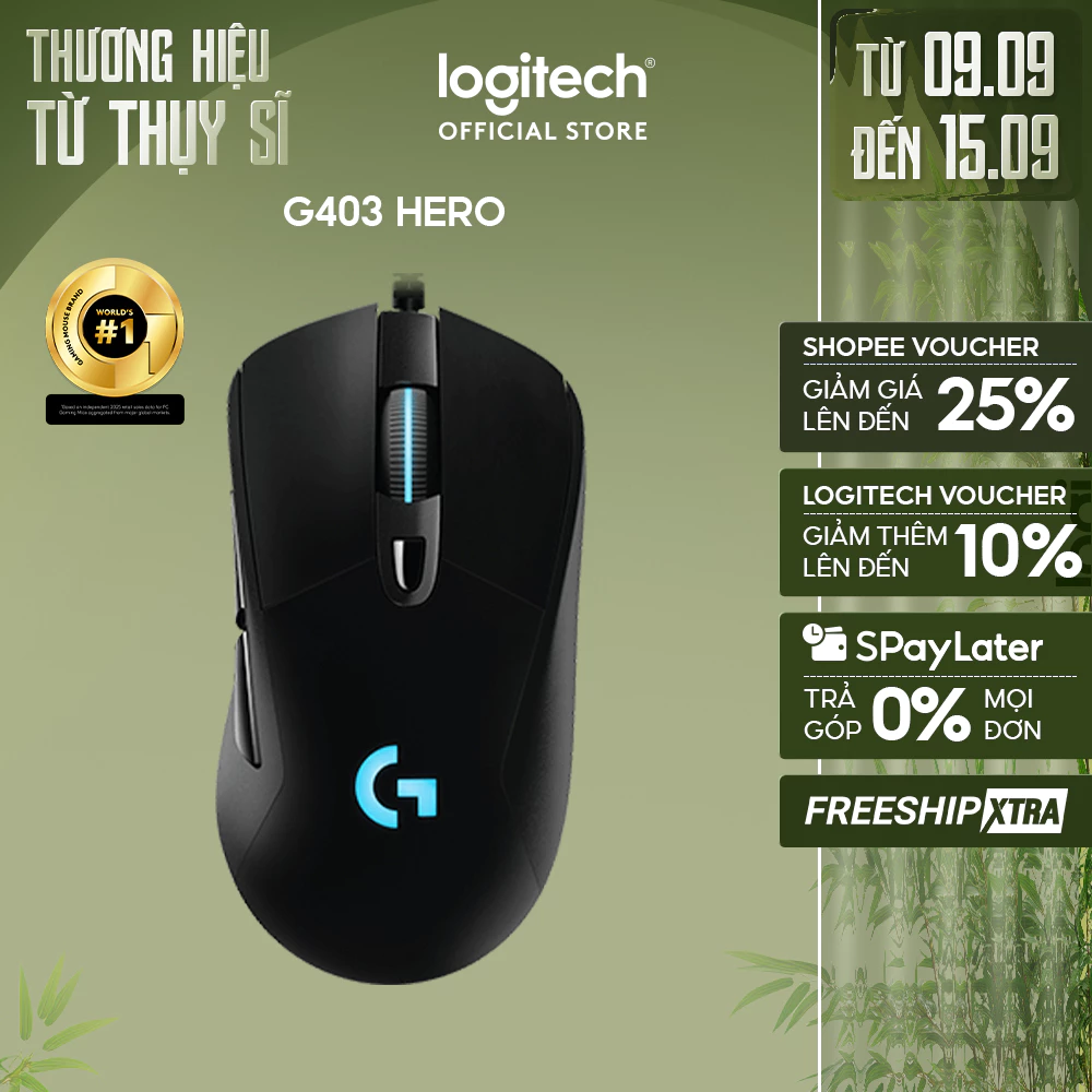 Chuột gaming có dây RGB Logitech G403 Hero - cảm biến 25k, công thái học, nhẹ 87g