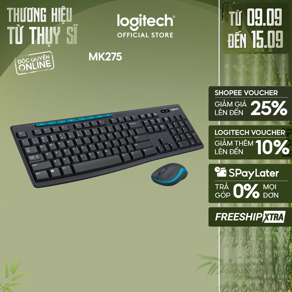 Combo chuột phím không dây Logitech MK275 - Phím media & viền chuột nổi bật, 1 đầu USB