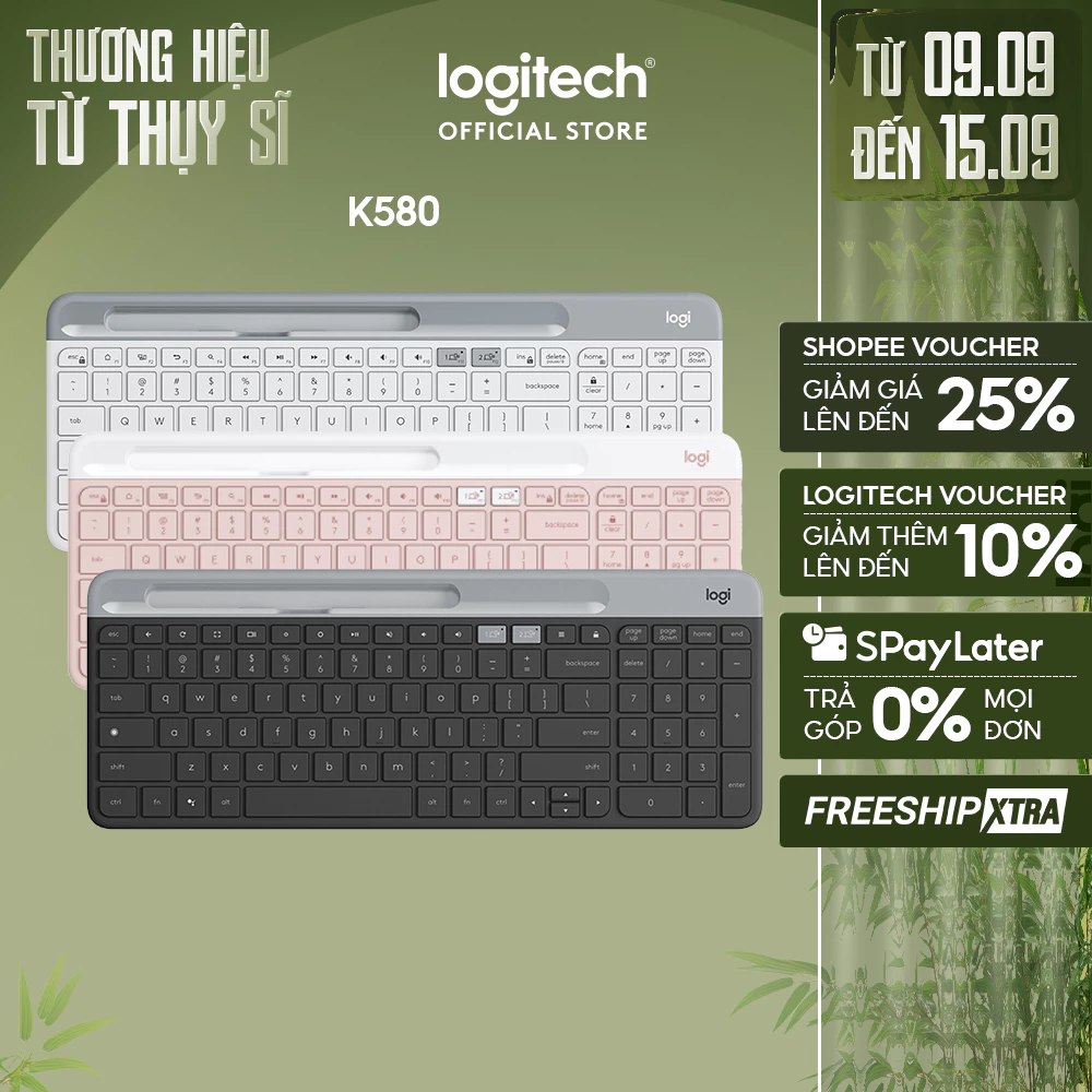Bàn phím không dây Bluetooth Logitech K580 - Kết nối đa thiết bị, mảnh gọn, PC/ iPad