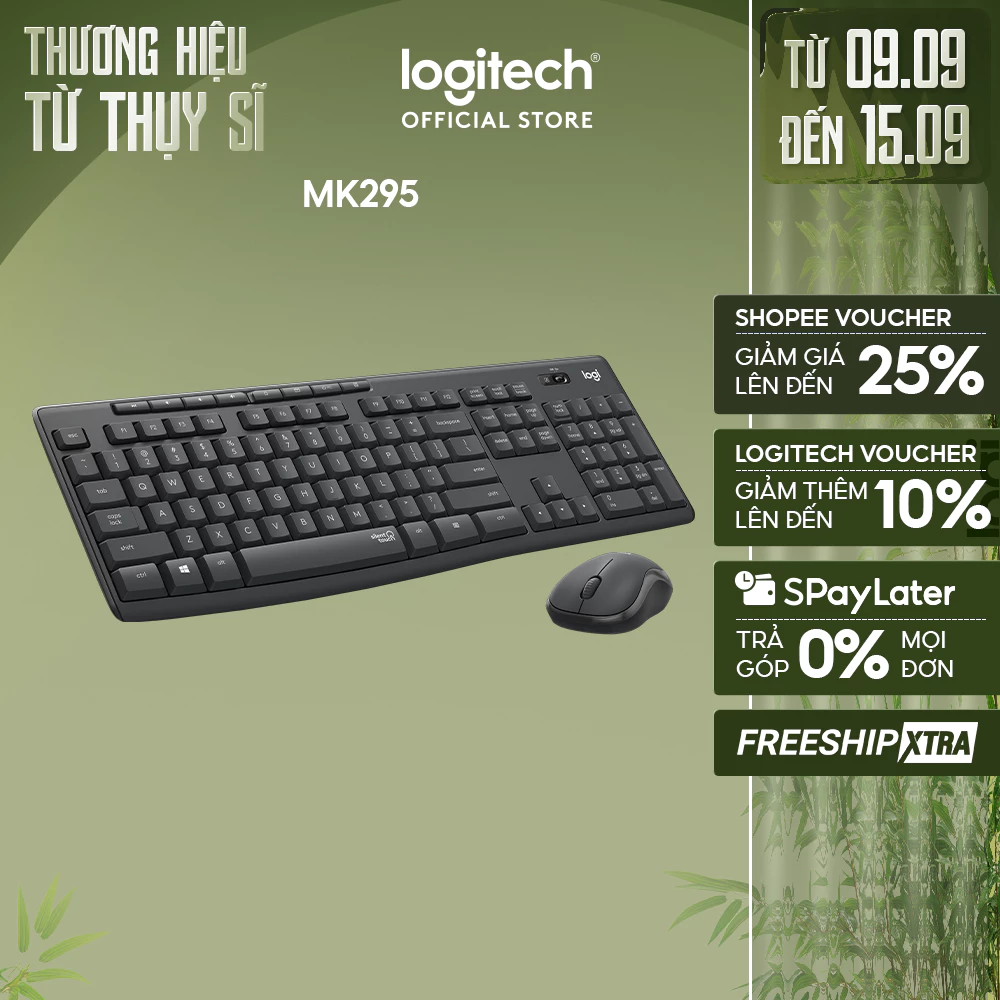 Combo Bàn phím và chuột không dây Logitech MK295 Silent - Giảm ồn, có phím số, bền bỉ