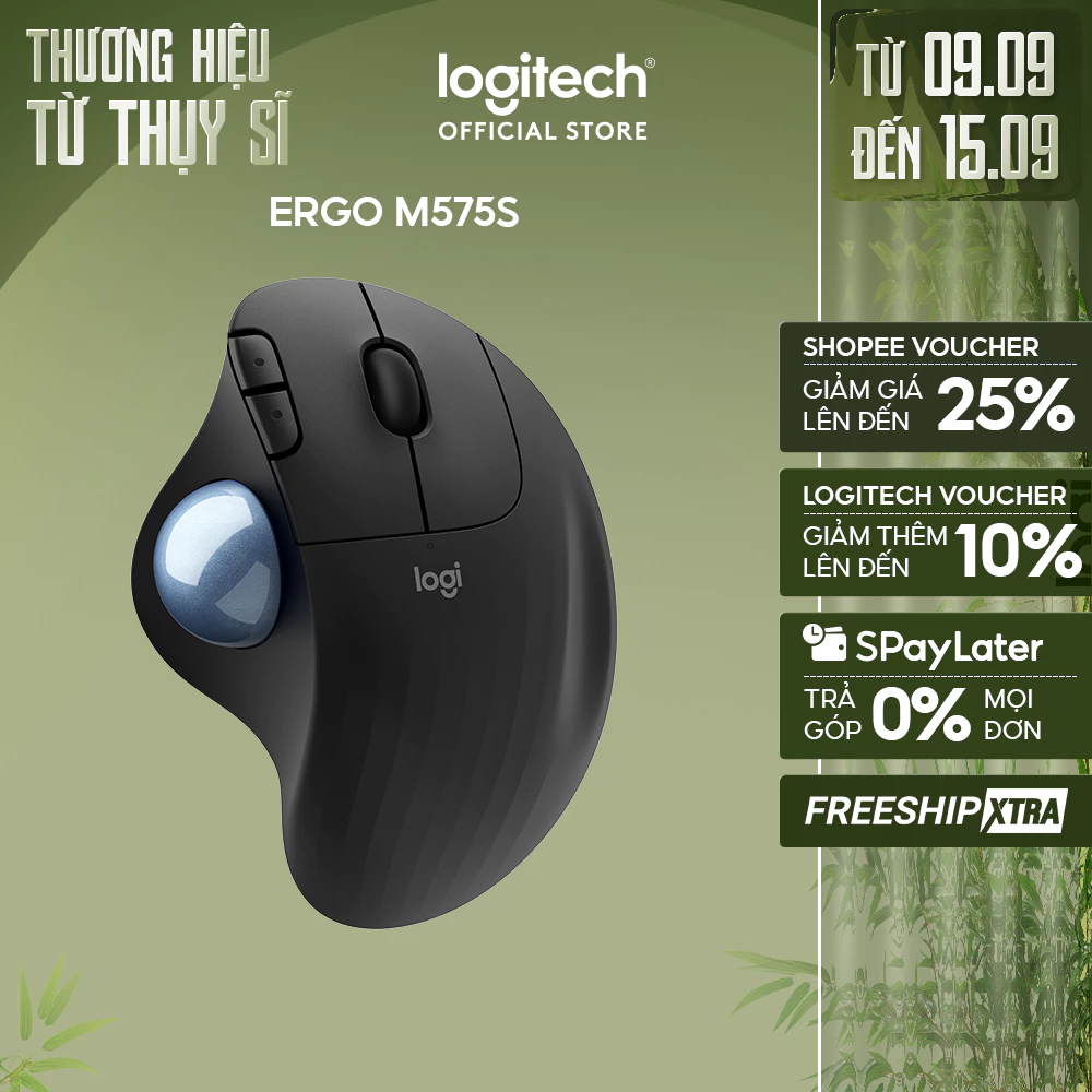 Chuột không dây Công Thái Học Logitech Ergo M575 | M575s -  Bluetooth, USB 2.4Ghz, Trackball