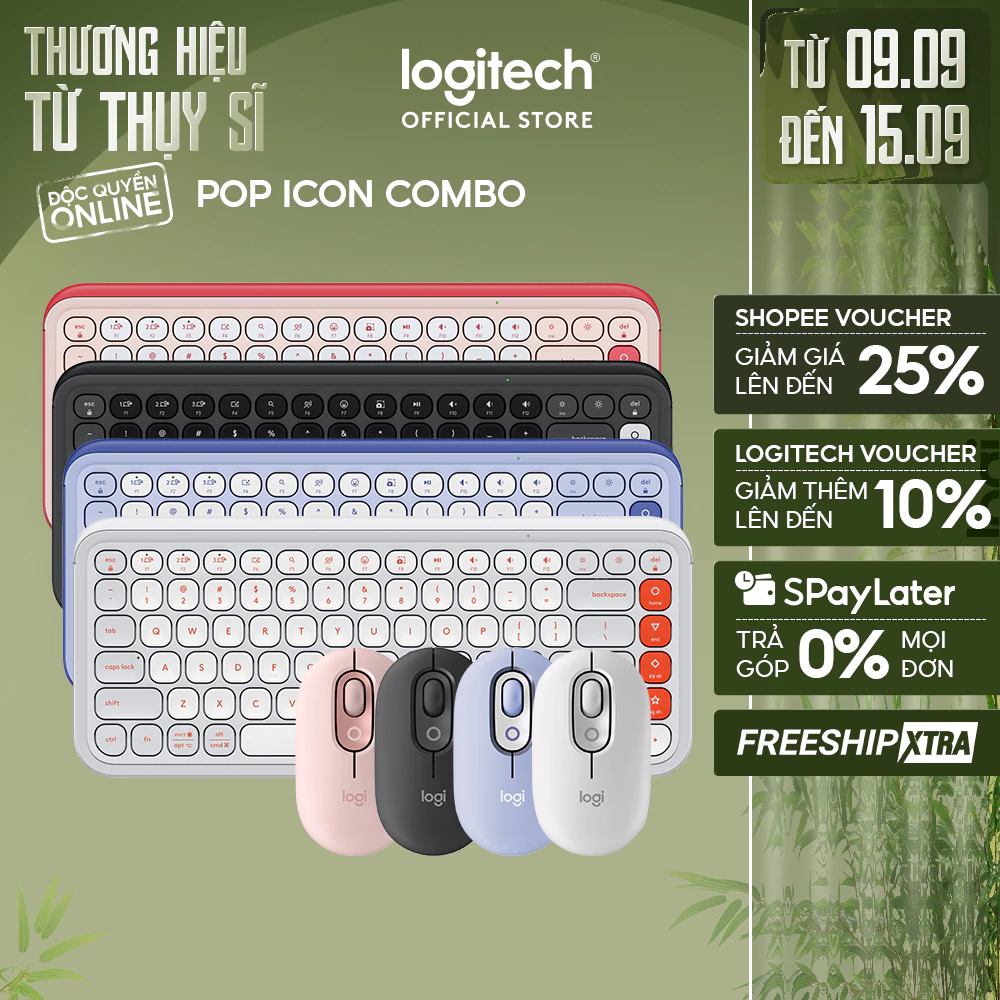Combo Chuột & Bàn Phím Bluetooth Logitech POP ICON COMBO - Gõ yên tĩnh, phím lập trình, Easy-Switch