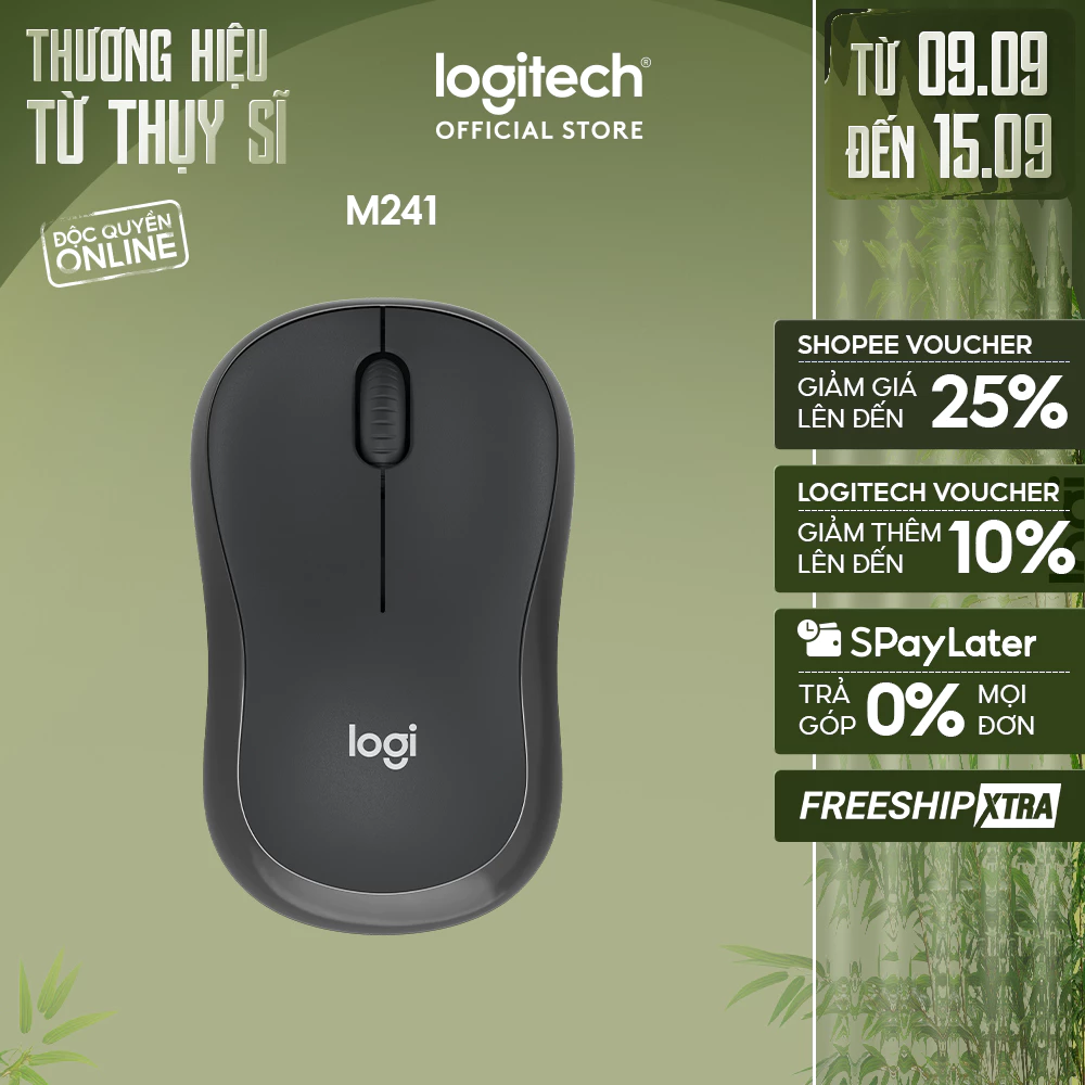 Chuột Bluetooth Logitech M241 Silent - Không dây, Nhỏ gọn, Tương thích Windows, macOS