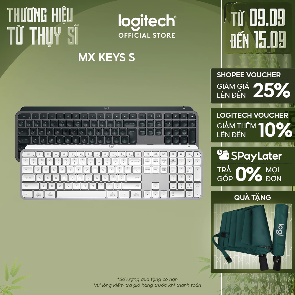 Bàn phím không dây Logitech MX Keys S - Low Profile yên tĩnh, Đèn nền, Bluetooth, Sạc USB-C