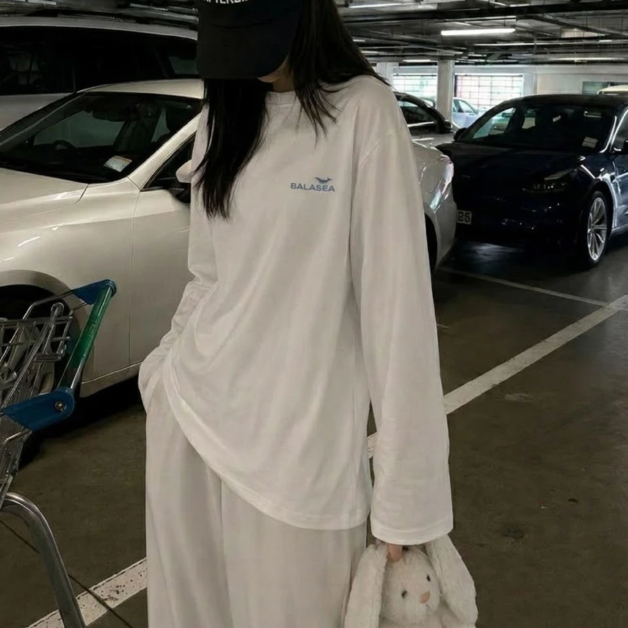 Set Áo Thun Nữ Dài Tay Form Rộng Phối Cùng Quần Nỉ Suông - Set Đồ Basic - Phong Cách Streetwear