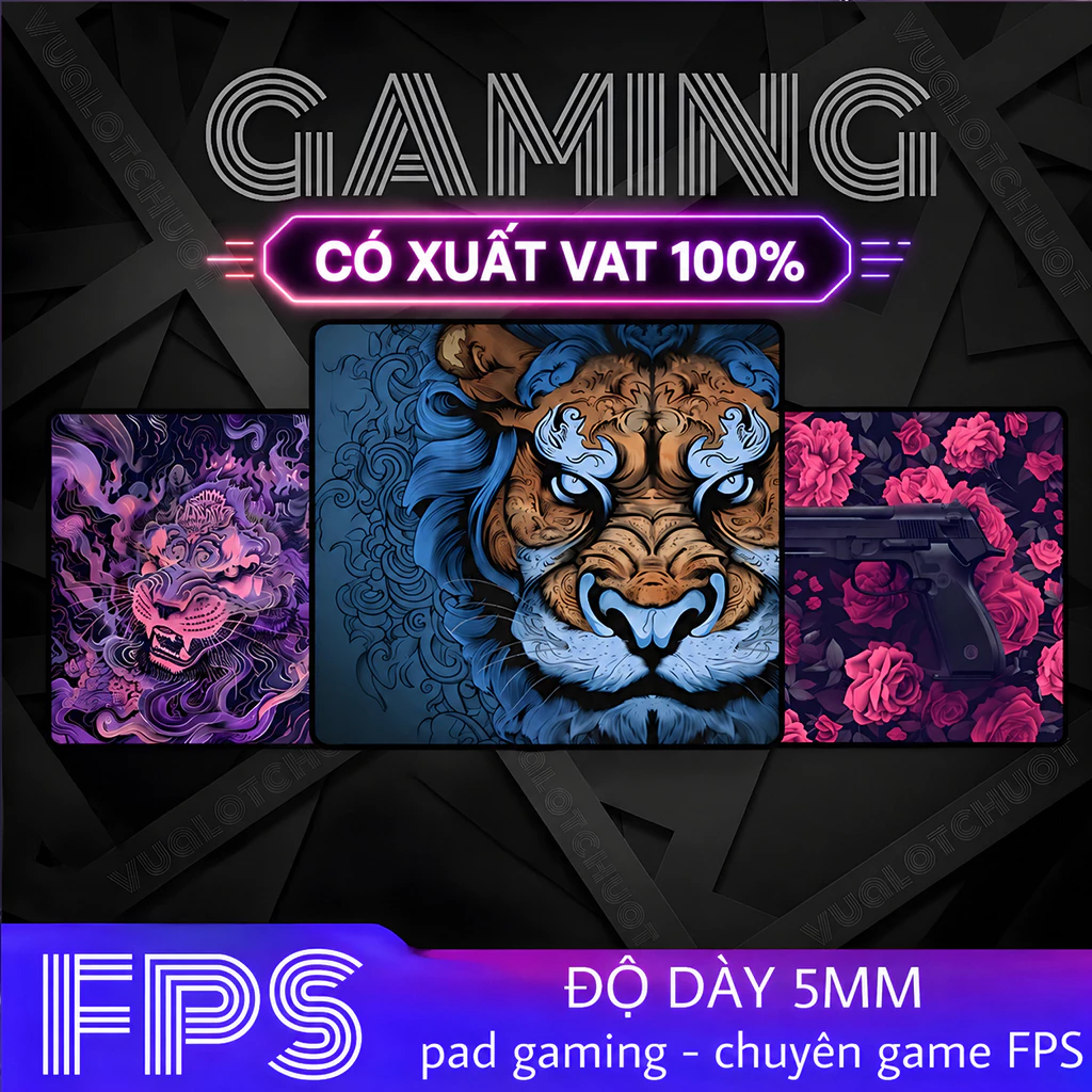 Lót chuột chuyên game FPS, Pad Gaming 40x45cm độ dày 5mm bo viền bề mặt speed chống trượt di chuột cực êm