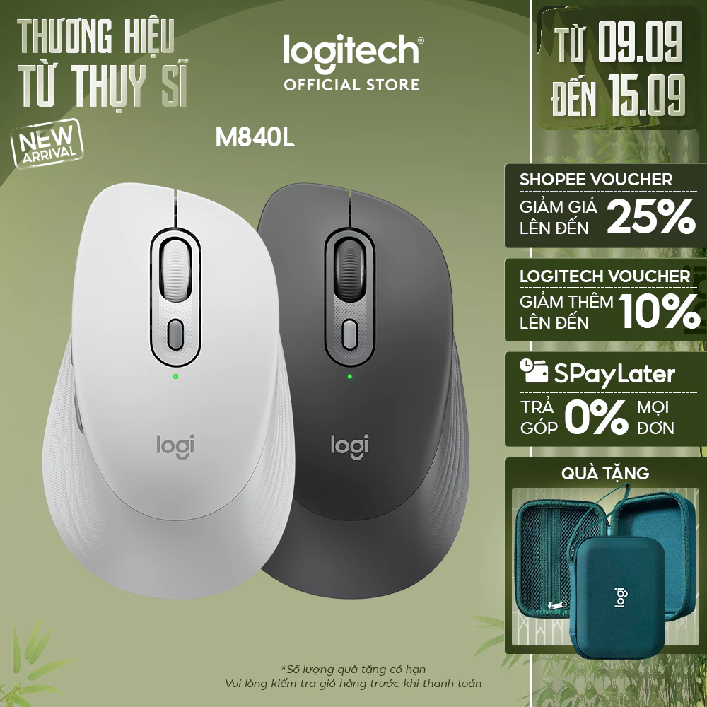 Chuột Bluetooth Logitech Signature Comfort M840 L - Nhấp êm ái, SmartWheel, Nút tùy chỉnh, tương thích Windows, OS