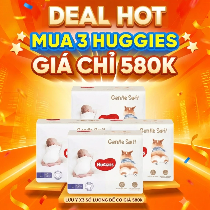 [MUA 3 GIÁ CHỈ 580K] Bỉm - Tã quần Huggies Gentle Soft Corgi M54/ L40/ XL34/ XXL22 - Chính hãng