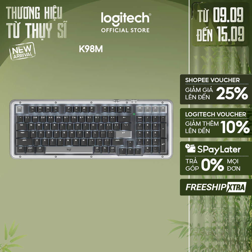 Bàn phím cơ không dây Logitech Alto Keys K98M - Đệm hấp thụ rung động, đèn nền, Bluetooth, Sạc USB-C