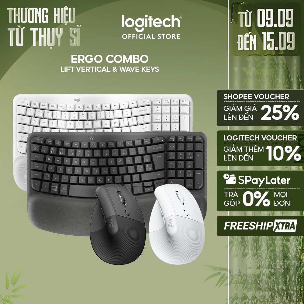 Combo Công thái học - Bàn phím Logitech Wave Keys và Chuột Logitech Lift Vertical