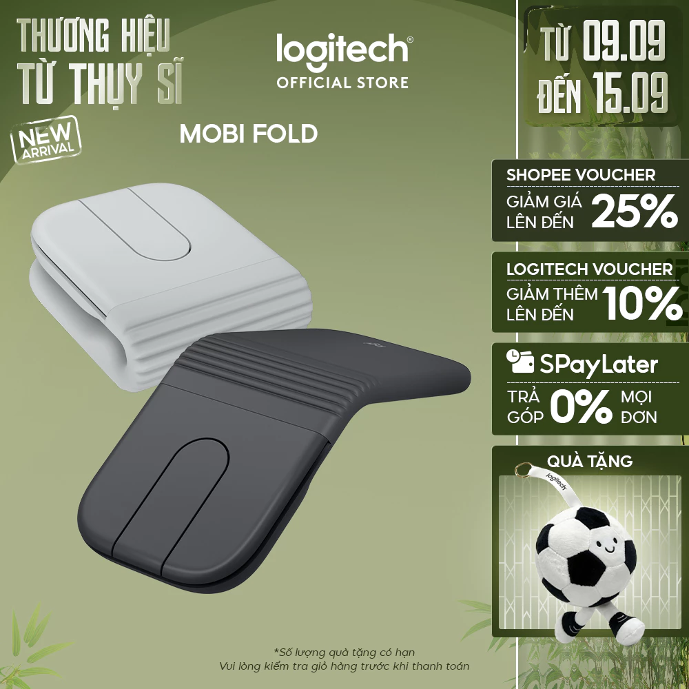 Logitech Mobi Fold - Chuột du lịch di động, Nhỏ và nhẹ, Cuộn cảm ứng, Nhấp im lặng, 4K DPI, Bluetooth