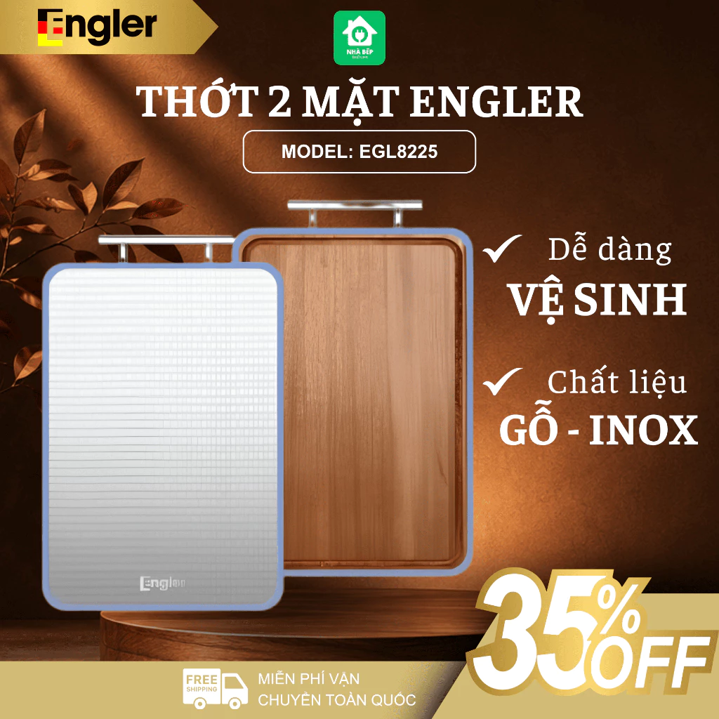 Thớt 2 mặt Engler EL8115, mặt trước gỗ mặt sau inox dễ vệ sinh cao cấp kháng khuẩn an toàn - Nhà Bếp Thiên Hà