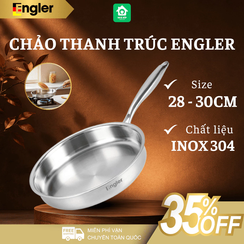 Chảo Inox 5 Lớp Nguyên Khối Engler EL3801 Truyền Nhiệt Nhanh, Giữ Nhiệt Tốt Bền Đẹp - Nhà Bếp Thiên Hà