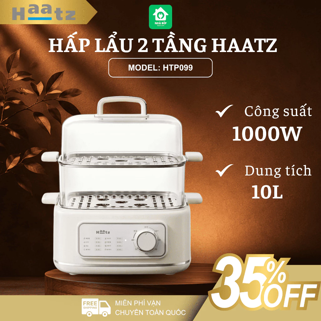 Nồi Hấp 2 Tầng Haatz HTP099 Công Suất 1000W Hấp Nhanh Giữ Trọn Dưỡng Chất, Dung Tích 10L - Nhà Bếp Thiên Hà