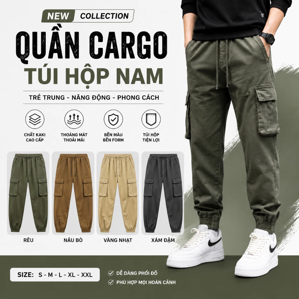 Quần Cargo Nam MISFITT Dáng Rộng Khaki Cao Cấp Ống Tông Thẳng Phong Cách Streetwear Cá Tính