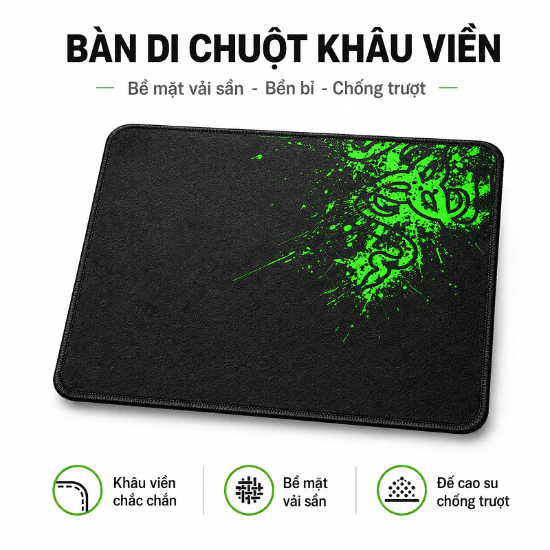 Bàn Di Chuột Gaming Khâu Viền, Bề Mặt Vải Sần, Đế Cao Su Chống Trượt, Mouse Pad 250x210mm / 300x250mm