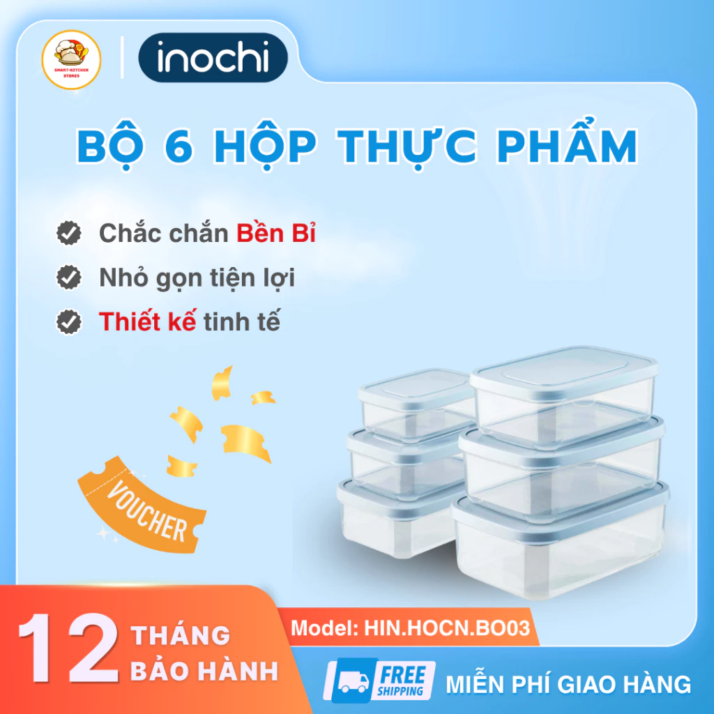 Bộ 6 Hộp Thực Phẩm Chữ Nhật Hokkaido Inochi Trọng Lượng Nhẹ, Dễ Dàng Vệ Sinh Sau Khi Dùng - Smart Kitchen Store