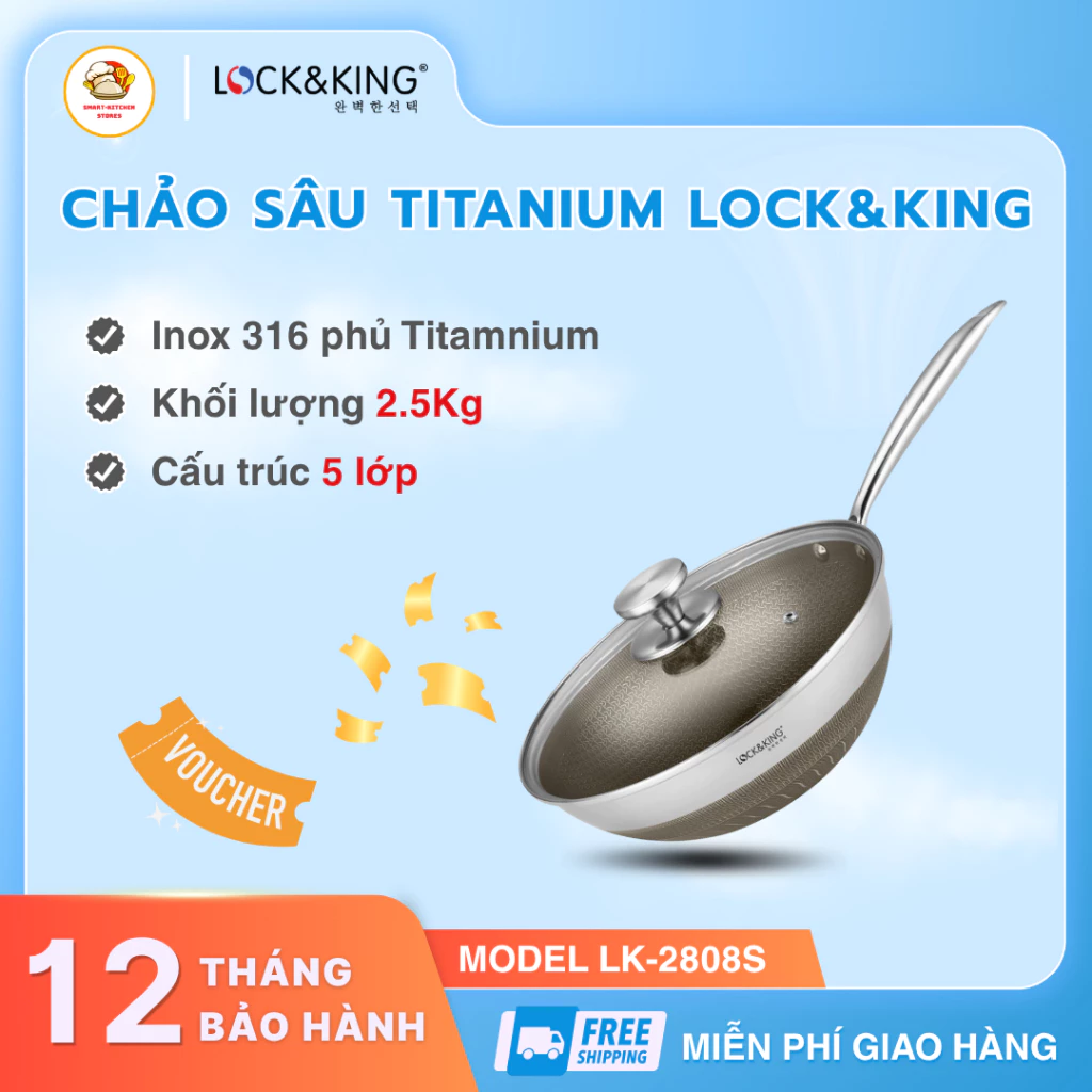 Chảo Sau Lòng Titanium L&K 2 Size 24cm 28cm Chảo Sâu Xào Rán Tiện Lợi, Chống Dính Hiệu Quả An Toàn - Smart Kitchen Store