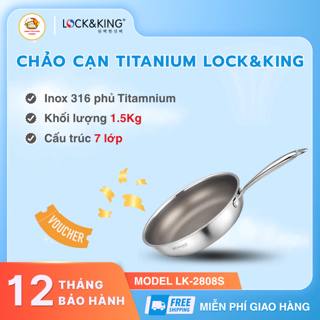 Chảo Cạn Titanium Lock&King 22 26 28cm Công Nghệ Titanium Chống Dính Hiệu Quả, Tay Cầm Chắc Chắn  - Smart Kitchen Store