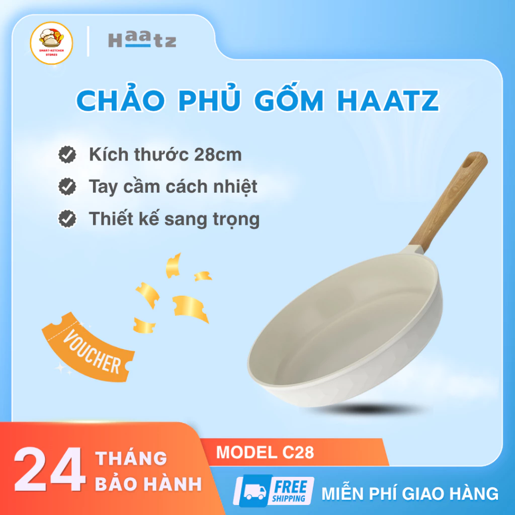 Chảo Phủ Gốm Haatz Bền Đẹp, Truyền Nhiệt Nhanh Tiết Kiệm Dầu Mỡ - Smart Kitchen Stores