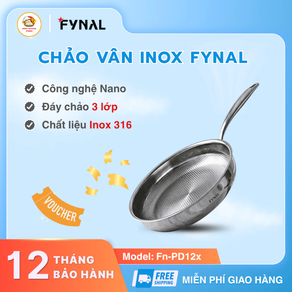 Chảo Vân Inox Fynal Bề Mặt Vân Hạn Chế Bám Dính, Đáy Từ Truyền Nhiệt Nhanh Dùng Mọi Loại Bếp - Smart Kitchen Store