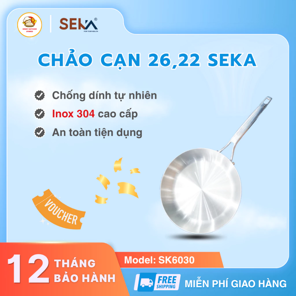 Chảo Cạn Seka 26/22cm Chống Dính Tự Thân Truyền Nhiệt Nhanh, Thân Chảo Đúc Dày Giữ Nhiệt Ổn Định - Smart Kitchen Store
