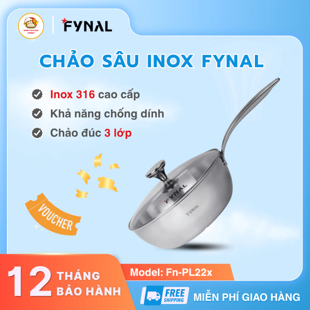 Chảo Sâu Lòng Fynal Inox 316 Cao Cấp Sáng Bóng, Tay Cầm Cách Nhiệt Chắc Chắn - Smart Kitchen Stores