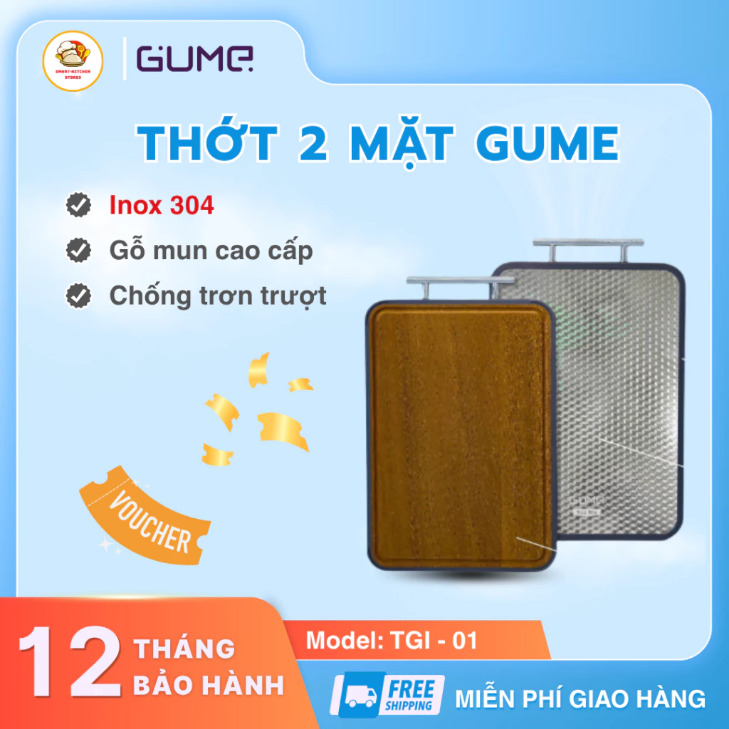 Thớt 2 Mặt Gume 2 Mặt Gỗ Inox Thiết Kế Chia Thực Phẩm Tiện Lợi, Bề Mặt Kháng Khuẩn Dễ Dàng Vệ Sinh - Smart Kitchen Store
