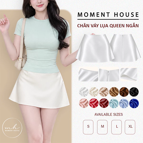 CHÂN VÁY LỤA NGẮN-CÓ QUẦN TRONG, DÂY KÉO GIỌT NƯỚC (CV-TL)