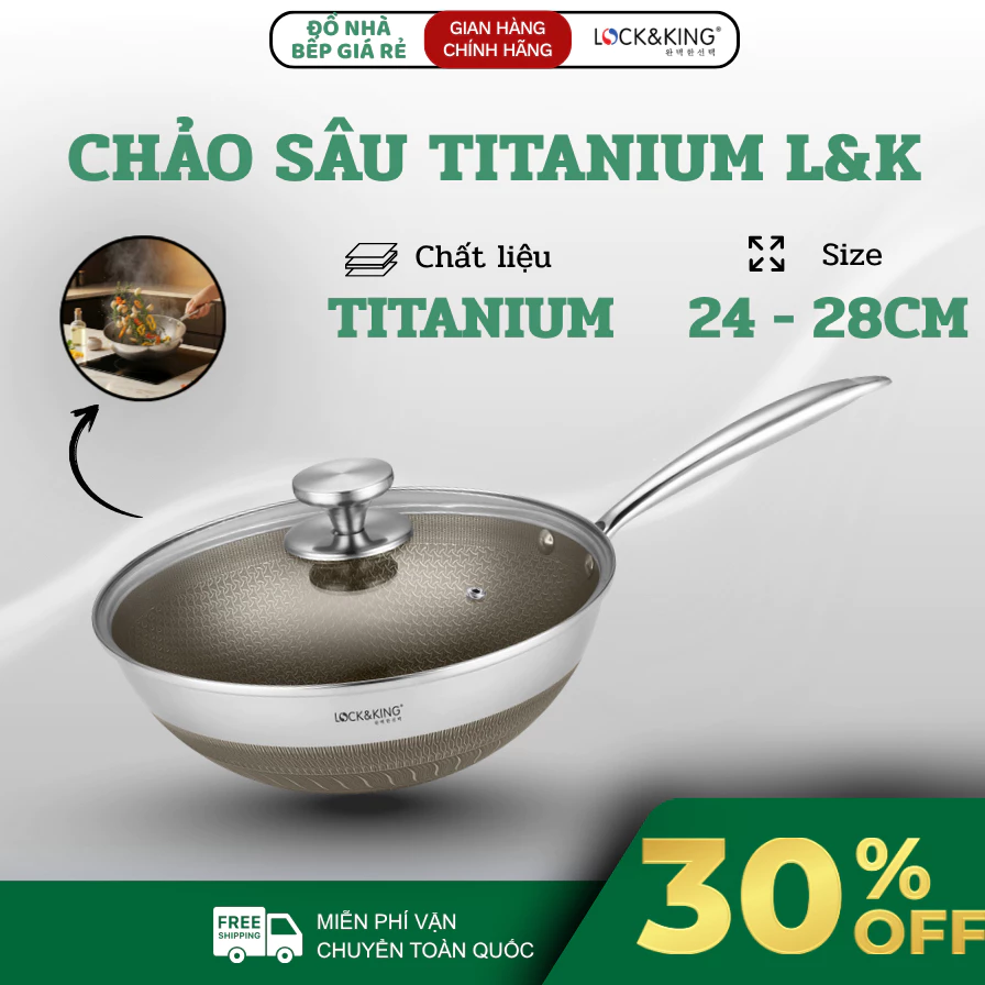 Chảo Sâu Titanium Lock&King Chảo To Sâu Phù Hợp Xào Nấu Cho Cả Gia Đình, Chất Liệu Titan Cao Cấp An Toàn - Haatz Online