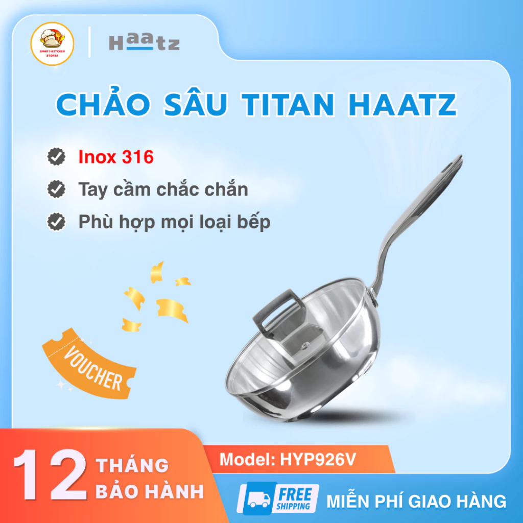 Chảo Sâu Lòng Inox Haatz Inox 304 Chống Gỉ Sét, Đáy Từ Truyền Nhiệt Nhanh Dùng Bếp Từ - Smart Kitchen Store