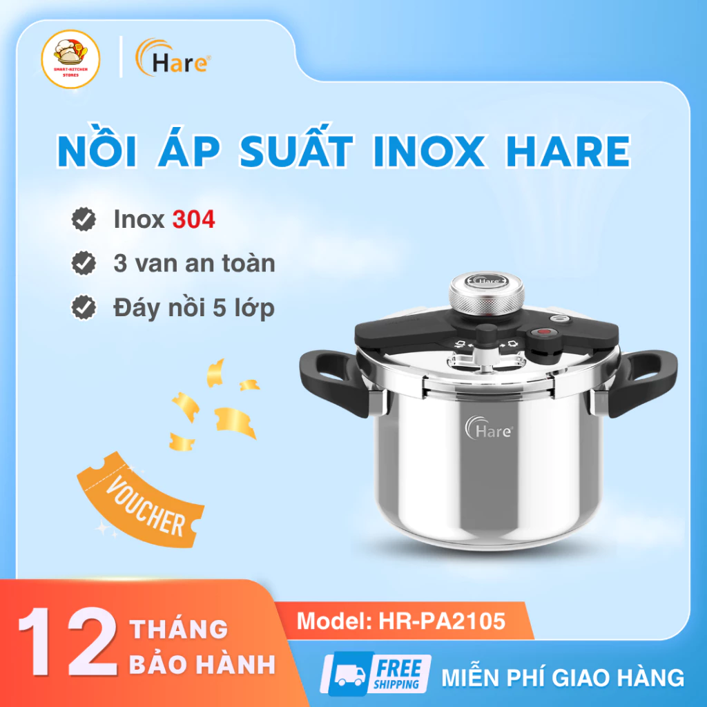 Nồi Áp Suất Inox Hare Chất Liệu Inox 304 Cao Cấp Bền Bỉ Không Gỉ, Nấu Nhanh Tiết Kiệm Thời Gian- Smart Kitchen Store