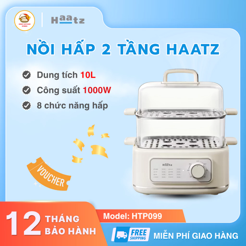 Nồi Hấp 2 Tầng Haatz HTP099 Thiết Kế Đa Tầng Tiện Dụng, Truyền Nhiệt Nhanh Cho Mọi Loại Bếp - Smart Kitchen Store