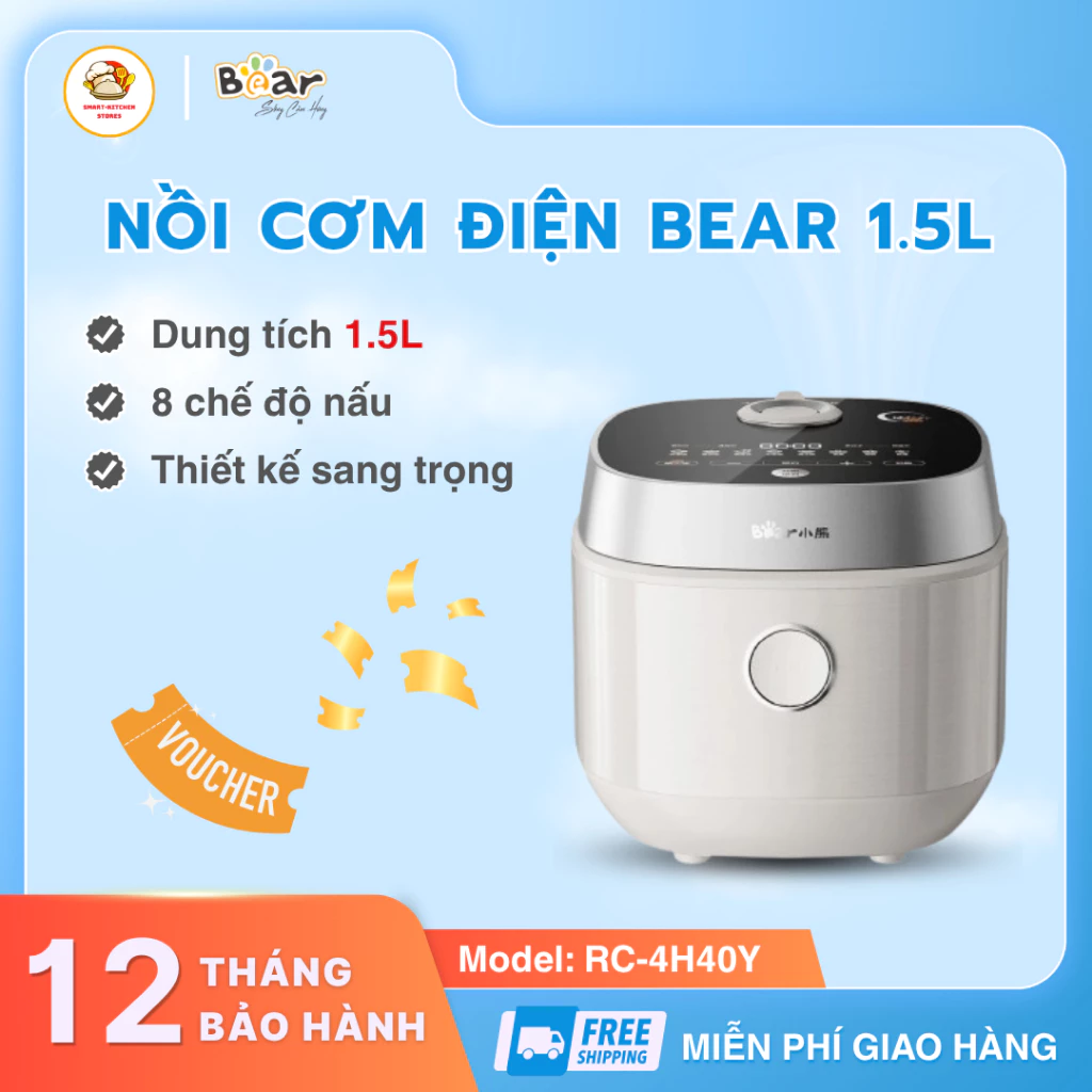 Nồi Cơm Bear RC 4H40Y Nồi Cơm 1,5l Công Suất 600W Nấu Nhanh Cơm Chín Đều, Diện Tích Nồi Nhỏ Gọn - Smart Kitchen Store