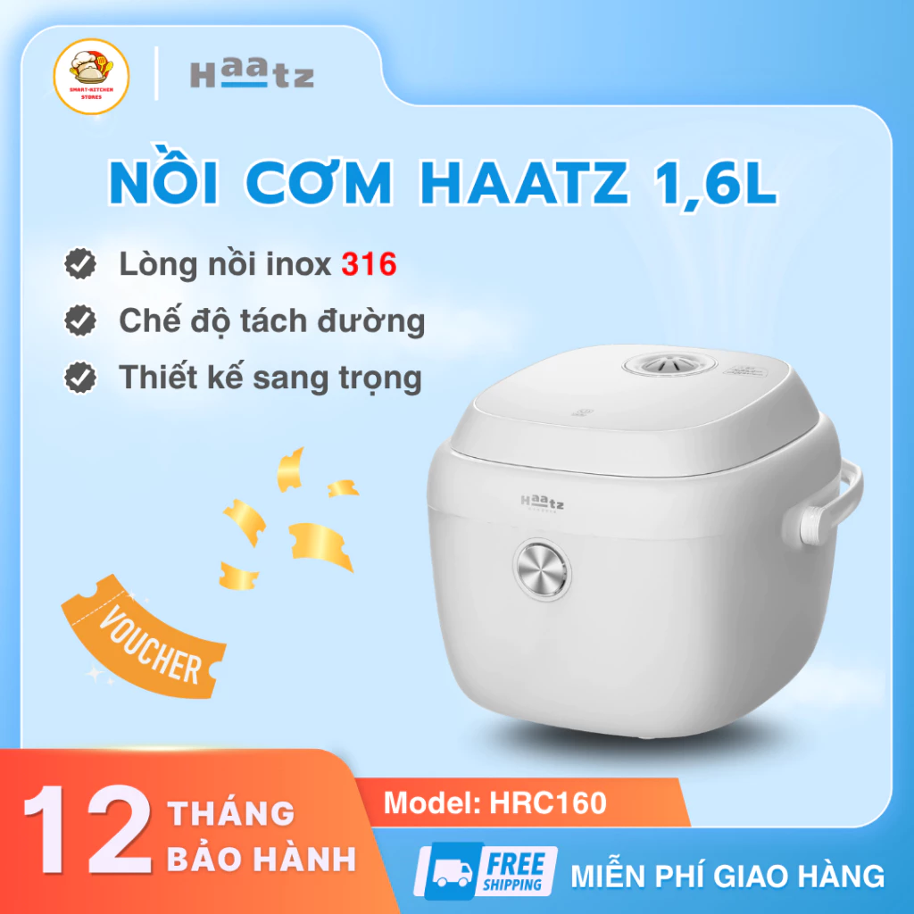 Nồi Cơm Haatz 1.6L HRC160 Gia Nhiệt Nhanh Tiết Kiệm Điện, Lòng Nồi Phủ Chống Dính Chống Cháy - Smart Kichen Store