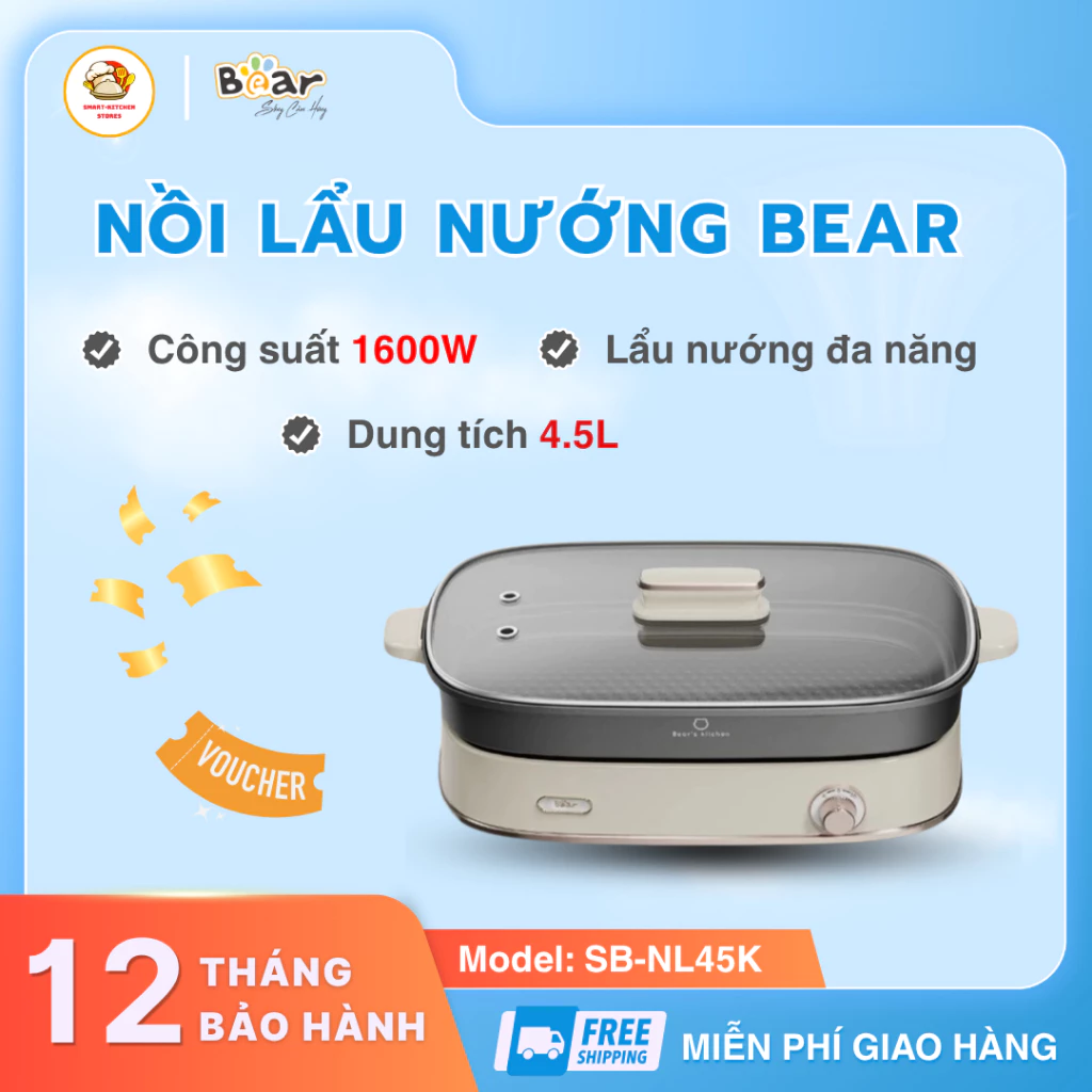 Nồi lẩu Bear SB-NL45K Dung Tích Lớn 4.5L Ăn Gia Đình, Gia Nhiệt Nhanh Tiết Kiệm Thời Gian - Smart Kitchen Store