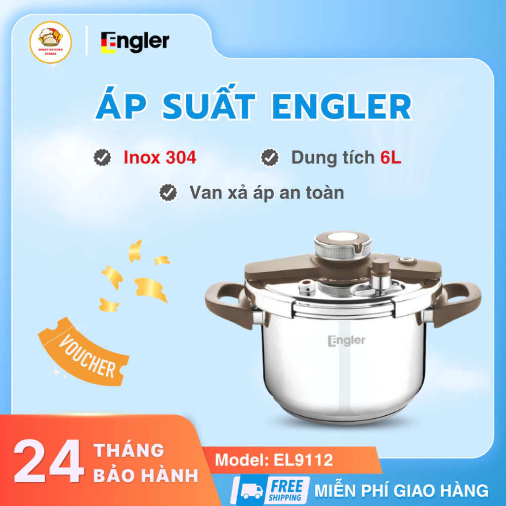 Nồi Áp Suất Engler EGL 922KT 6L Cao Cấp 3 Lớp, Thiết Kế Van Xả An Toàn Phù Hợp Mọi Loại Bếp - Smart Kitchen Store