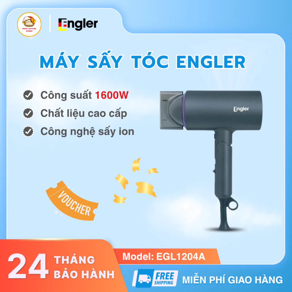 Máy Sấy Tóc Engler Công Suất Mạnh Sấy Khô Nhanh Trong Vài Phút, Bảo Vệ Tóc Hạn Chế Khô Xơ Hư Tổn - Smart Kitchen Store