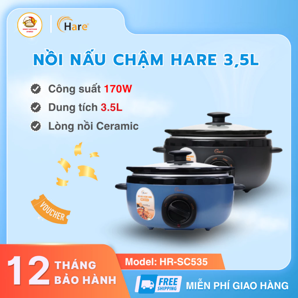 Nồi Nấu Chậm Hare 3.5L Công Suất 200W Dung Tích Lớn Phù Hợp Gia Đình 3–5 Người, Hầm Nhừ Thực Phẩm - Smart Kitchen Store