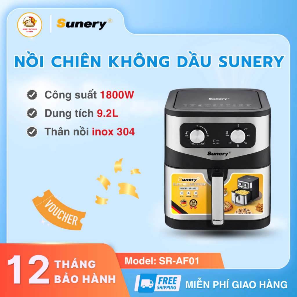 Nồi Chiên Không Dầu Sunery Công Nghệ Chiên Không Dầu Giảm Mỡ Hiệu Quả, Giữ Độ Giòn Ngon Cho Món Ăn- Smart Kitchen Store