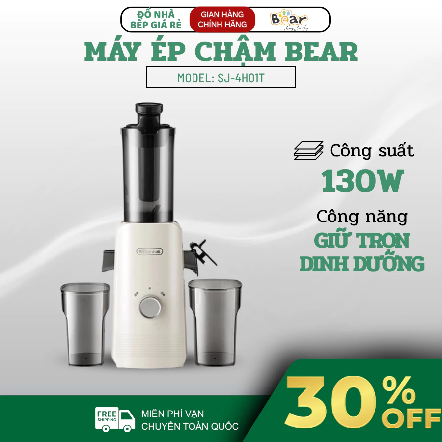 Máy Ép Chậm Bear SJ-4H01T Ép Kiệt Bã Đến 98%, Trục Ép Xoắn Ốc Lõi Lọc 2 Tầng Nhẹ Nhàng Hiệu Quả - Haatz Online