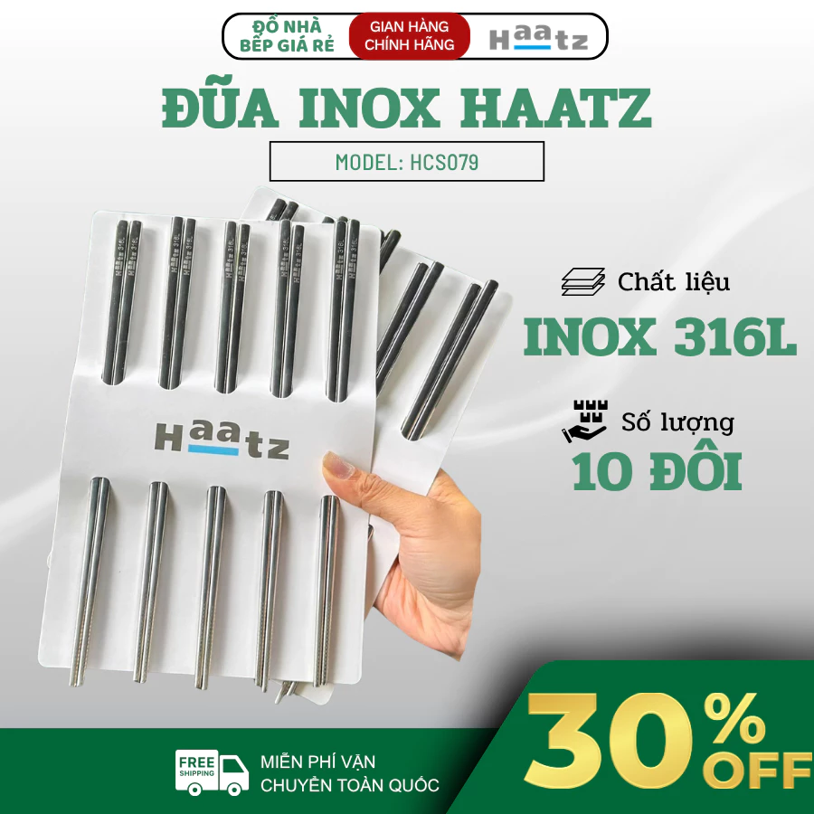 Đũa Inox Chống Trượt Haatz Làm Bằng 316L Không Gỉ Không Nấm Mốc An Toàn Sử Dụng- Đồ Nhà Bếp Giá Rẻ