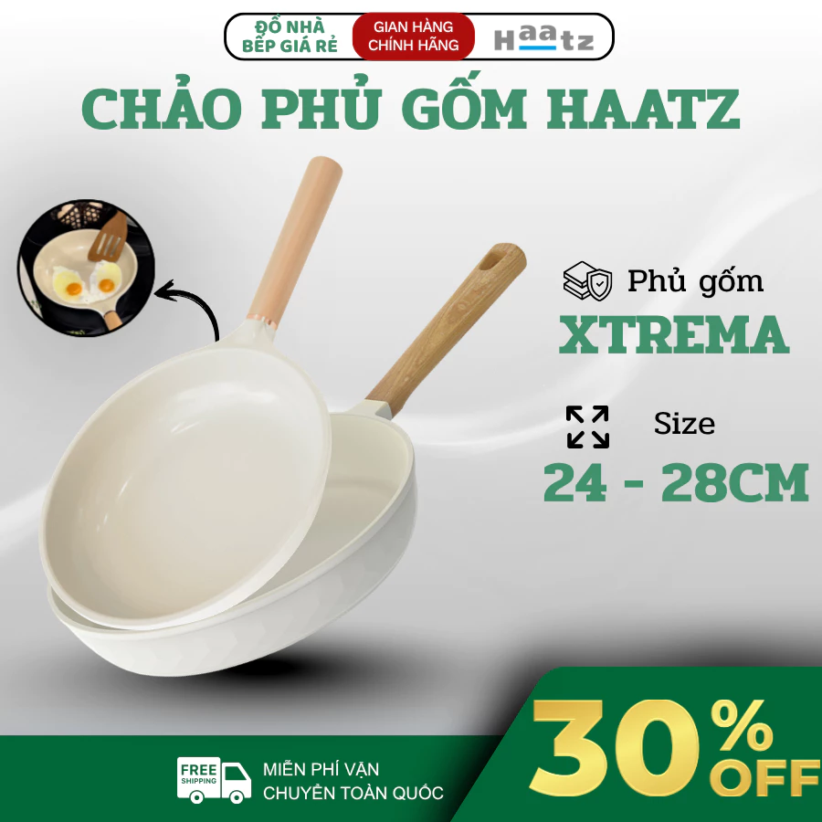 Chảo Phủ Gốm Haatz Chống Dính Cao Cấp, Dùng Cho Mọi Loại Bếp- Đồ Nhà Bếp Giá Rẻ