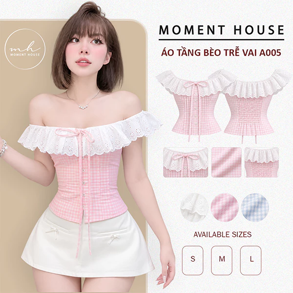 ÁO TẦNG BÈO TRỄ VAI ( A005 ), Nút bông hoa ,phía sau có chun 30%