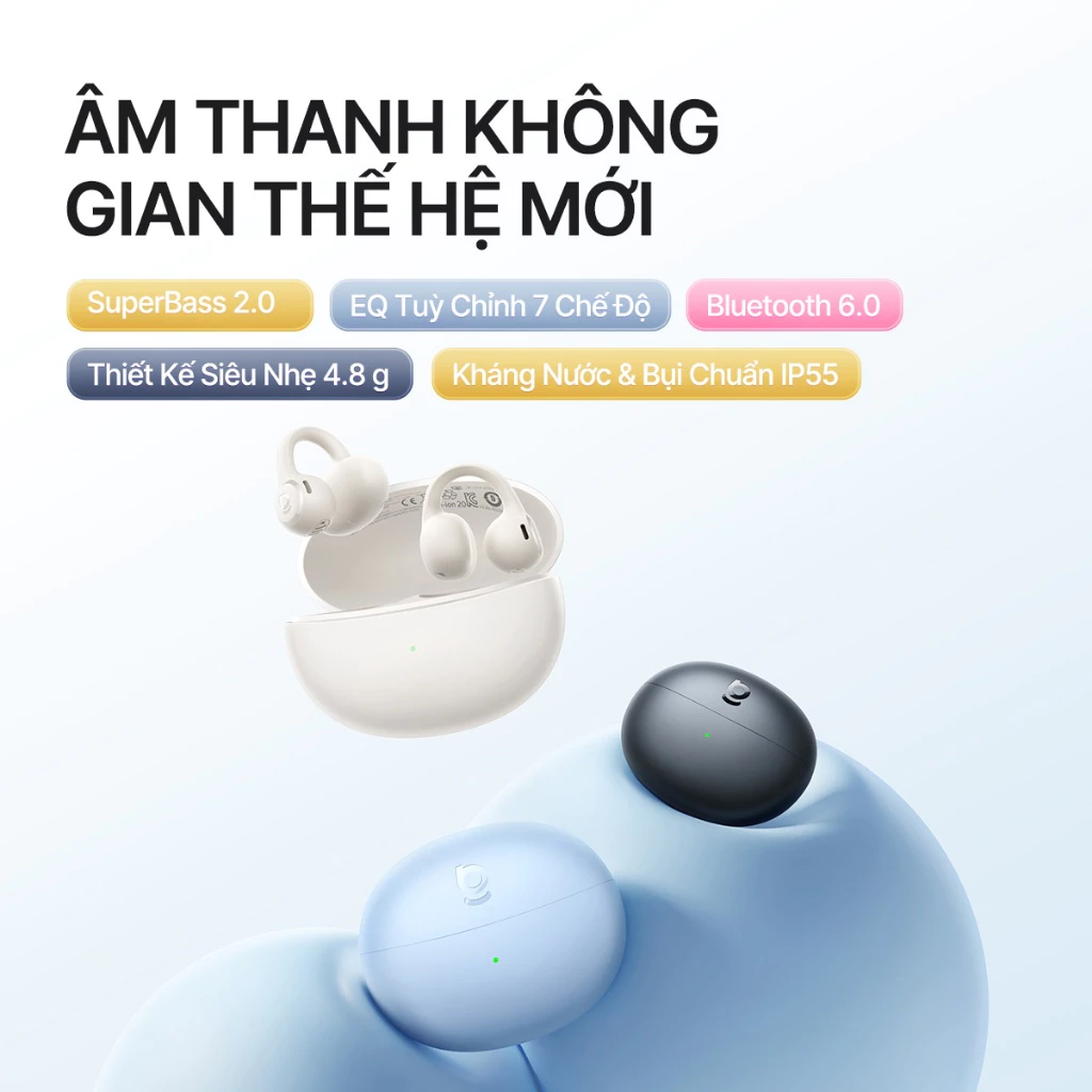 Tai Nghe Bluetooth Baseus Bass BC1 Lite Open-Ear TWS trải nghiệm âm nhạc & điện ảnh cực đỉnh, xem phim hay như ngồi rạp!