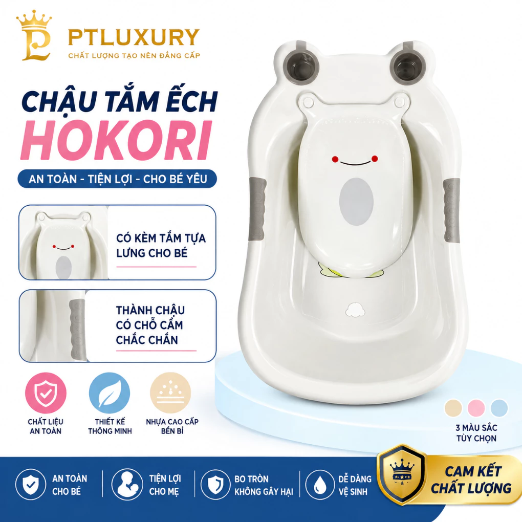 Chậu Tắm Ếch Hokori 2203 Cao Cấp Có Tấm Tựa Lưng Có Van Thoát Nước [ HÀNG VIỆT NHẬT ]