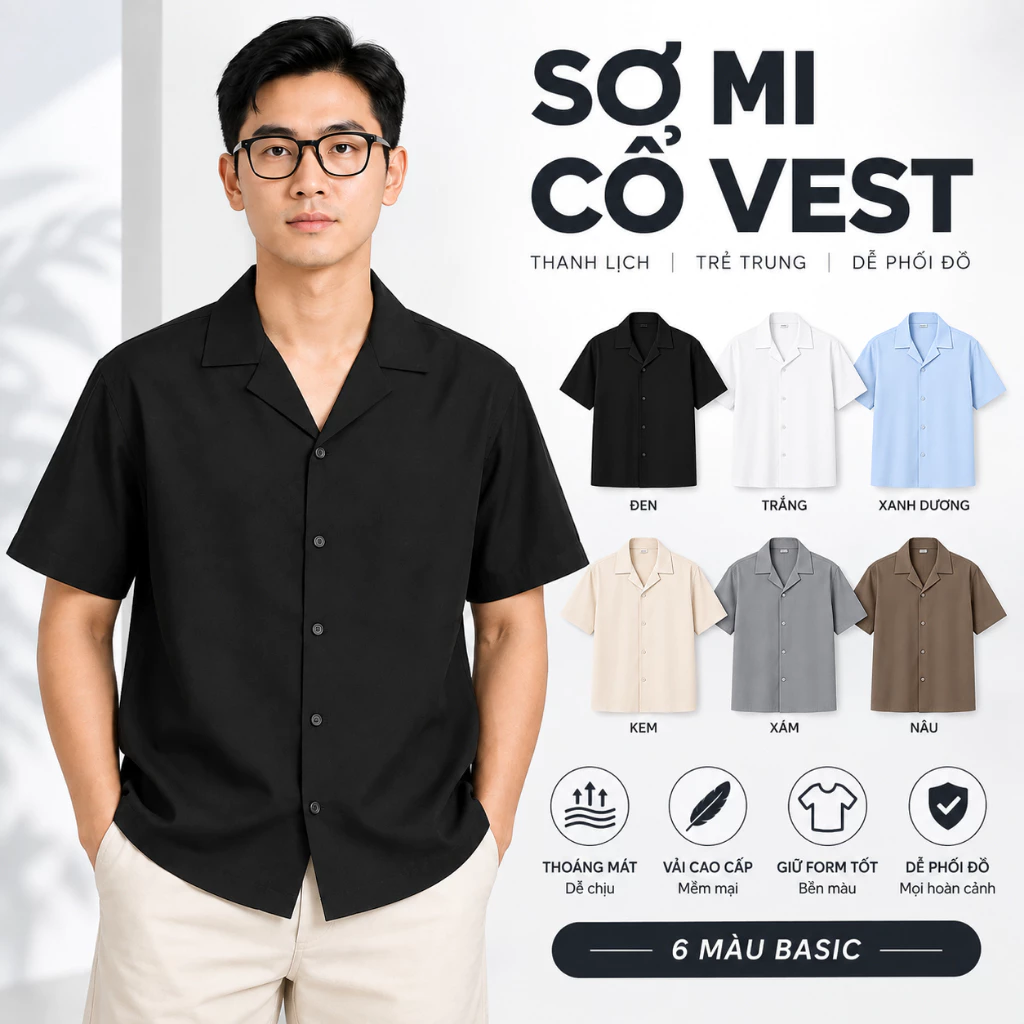 Áo Sơ Mi Nam Ngắn Tay MISFITT Cao Cấp Chống Nhăn Lịch Lãm - Áo Sơ Mi Nam Tay Ngắn Form Rộng