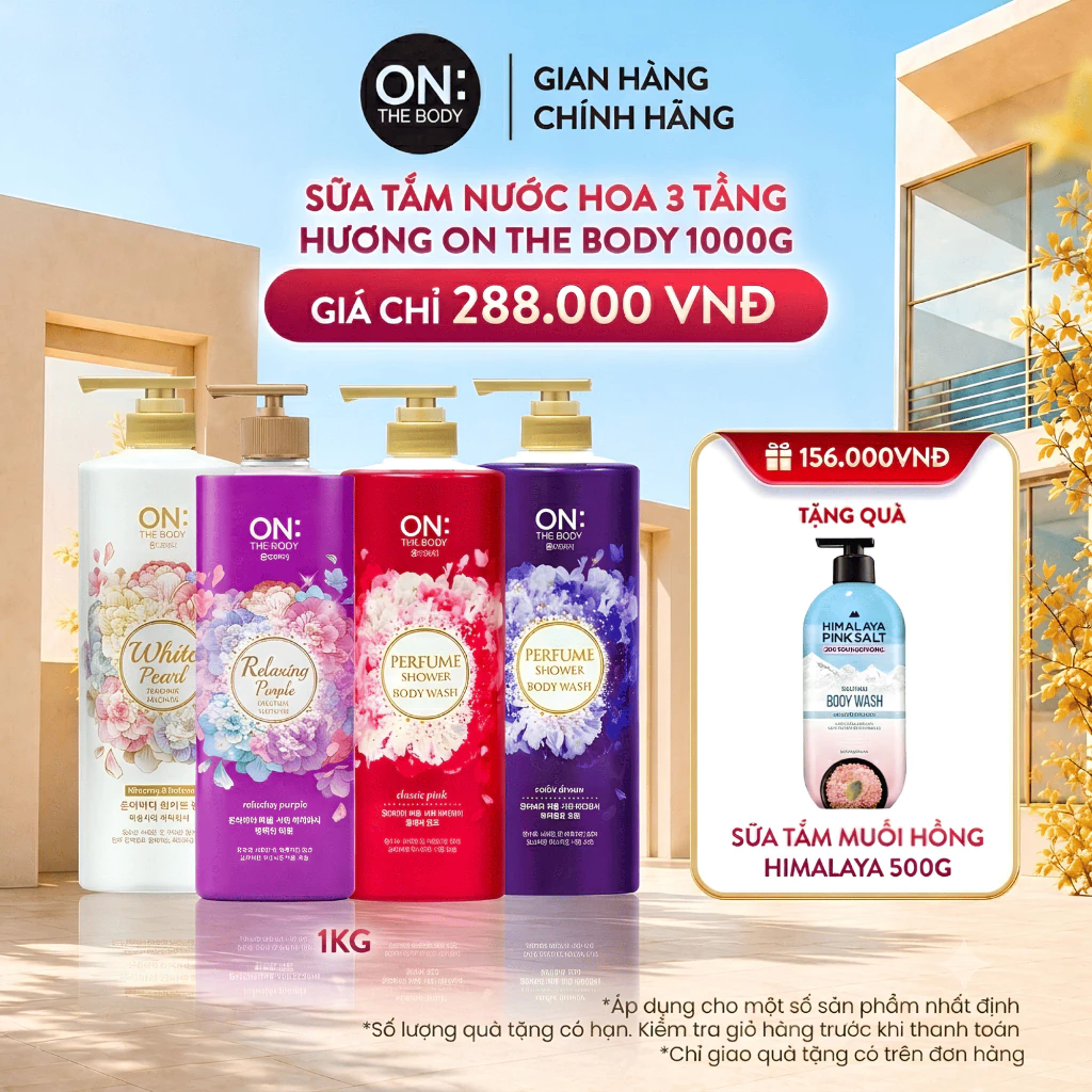 [CHÍNH HÃNG ĐỘC QUYỀN TRÊN LIVESTREAM] Sữa Tắm nước hoa 3 tầng hương On The Body dưỡng ẩm mịn da 1000g, thơm lâu phai