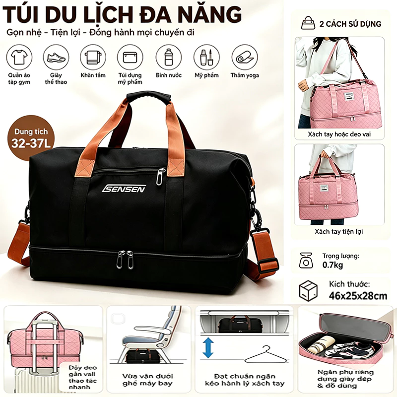 🔥Túi Đựng Quần Áo Du Lịch Đa Năng – Ngăn Đựng Giày Riêng,Chống Thấm,Túi du lịch với nhiều ngăn.2833